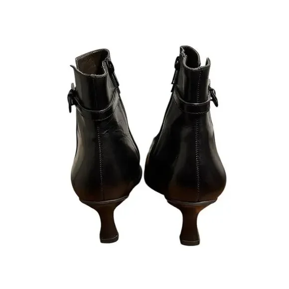Antonio Melani Black Leather Pointed Toe Kitten Heel Ankle Boots Size 8.5 - Picture 3 of 6
